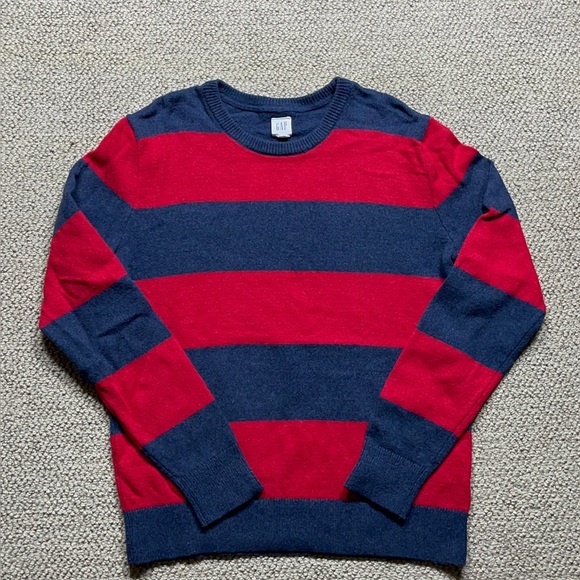 GAP Red and Blue Crew Neck Sweater with Bold Stripes - Picture 1 of 7